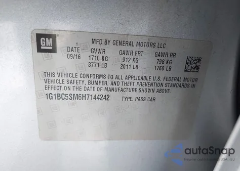 2017 Chevrolet Cruze Ls Auto из США, поврежденный, VIN 1G1BC5SM6H7144242